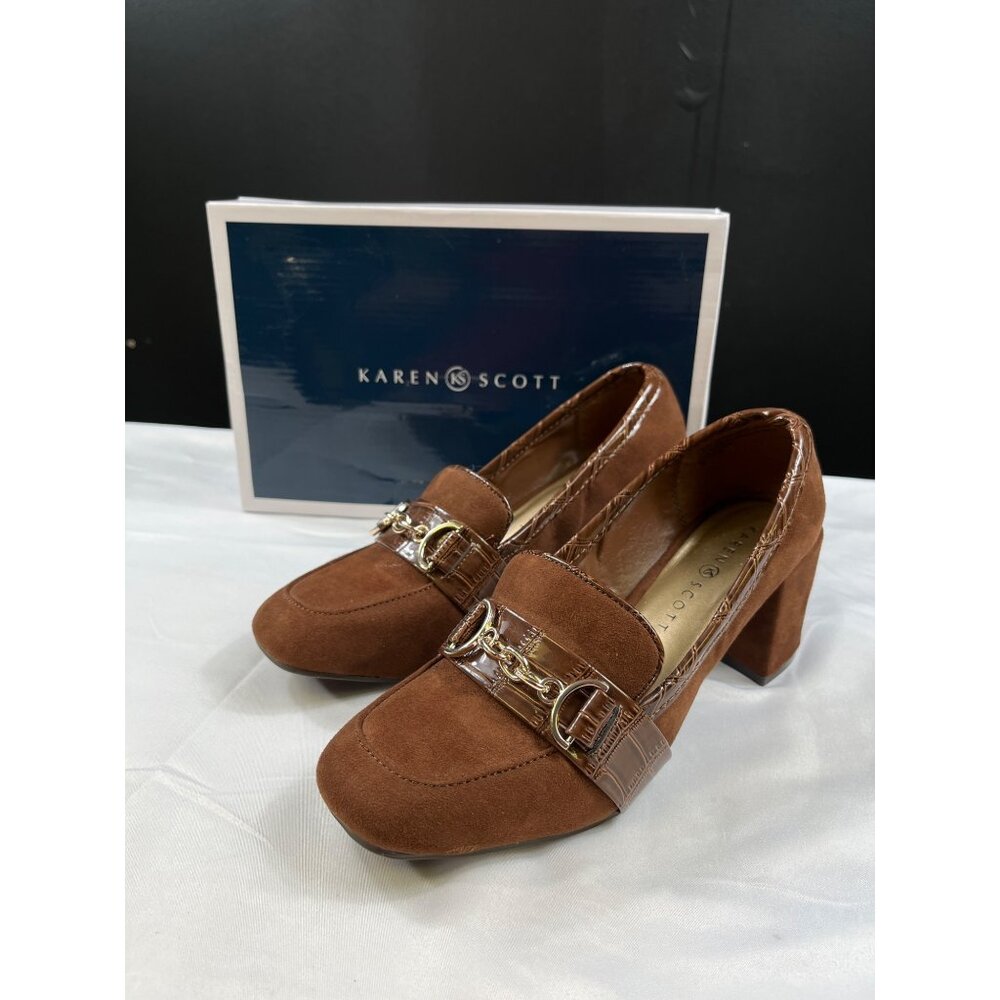 Karen Scott Womens Brown loafer Heels Size 7M SKU 7303